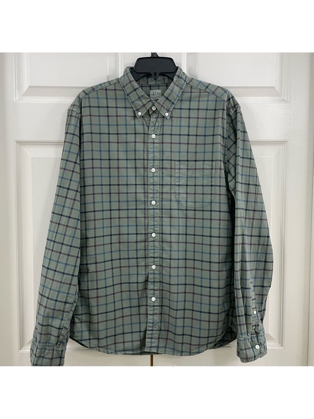 J. Crew Men’s Plaid Button Down Long Sleeve Shirt Size L Sage Green 100% Cotton